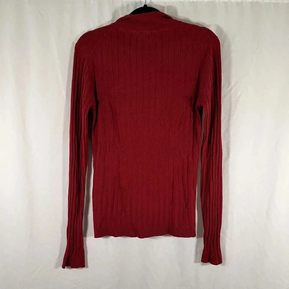 BCBG Maxazria Sweater Women's Large Solid Red Ribbed Full Zip Long Sleeve - Picture 6 of 8